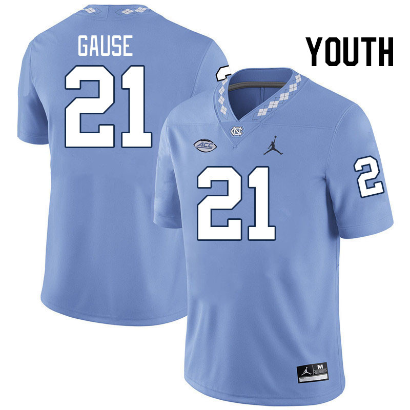 Youth #21 Davion Gause North Carolina Tar Heels College Football Jerseys Stitched-Carolina Blue